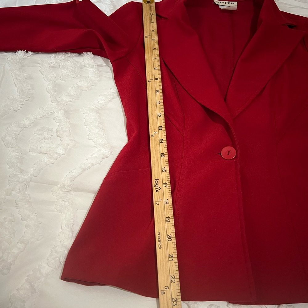 Vtg Wrapper Blazer Fitted One Button Polyester Ch… - image 8